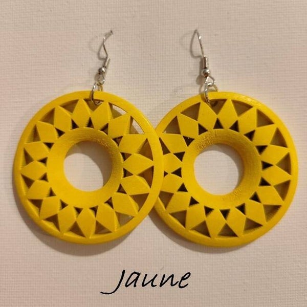 Boucles d'oreilles mandala en bois jaune