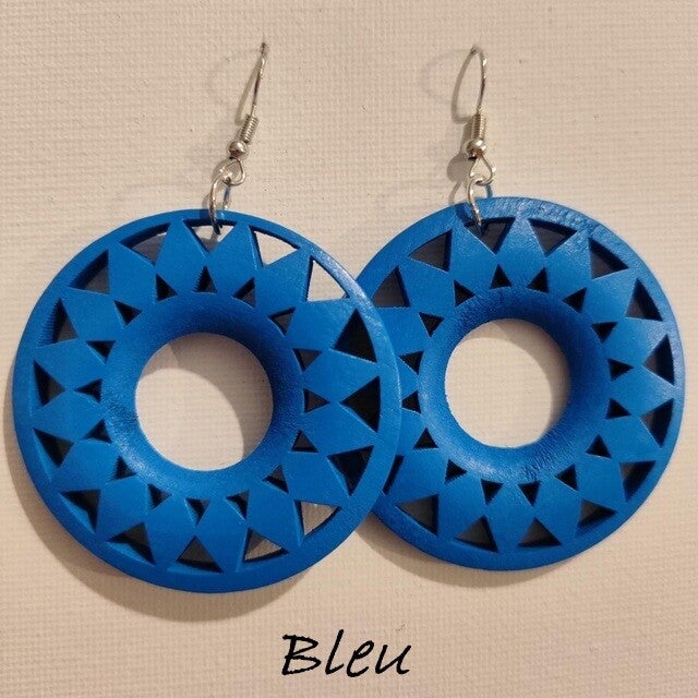 Boucles d'oreilles mandala en bois bleue