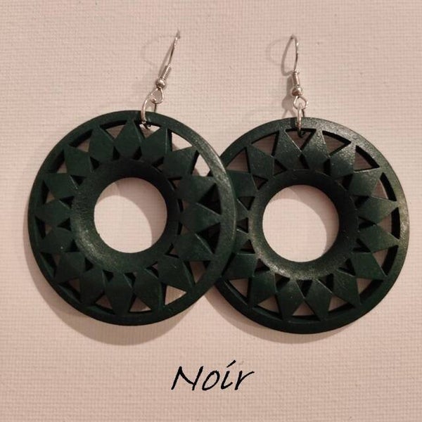 Boucles d'oreilles mandala en bois noir