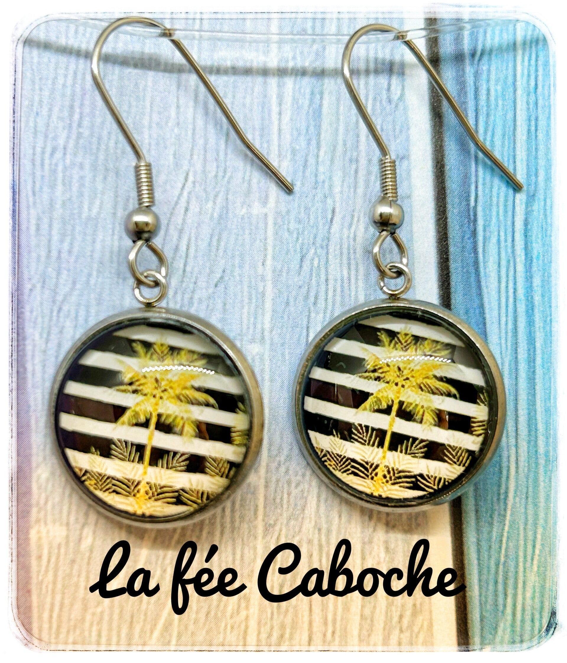 Cabochon palmier or, 16mm