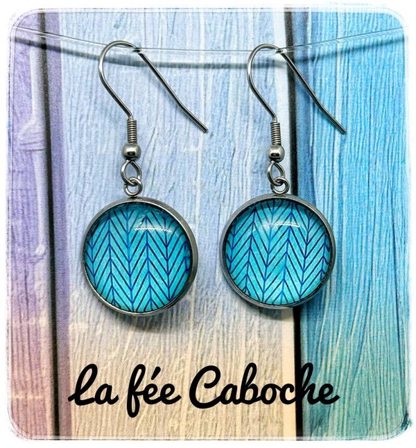 Cabochon géometrique bleue, 16mm