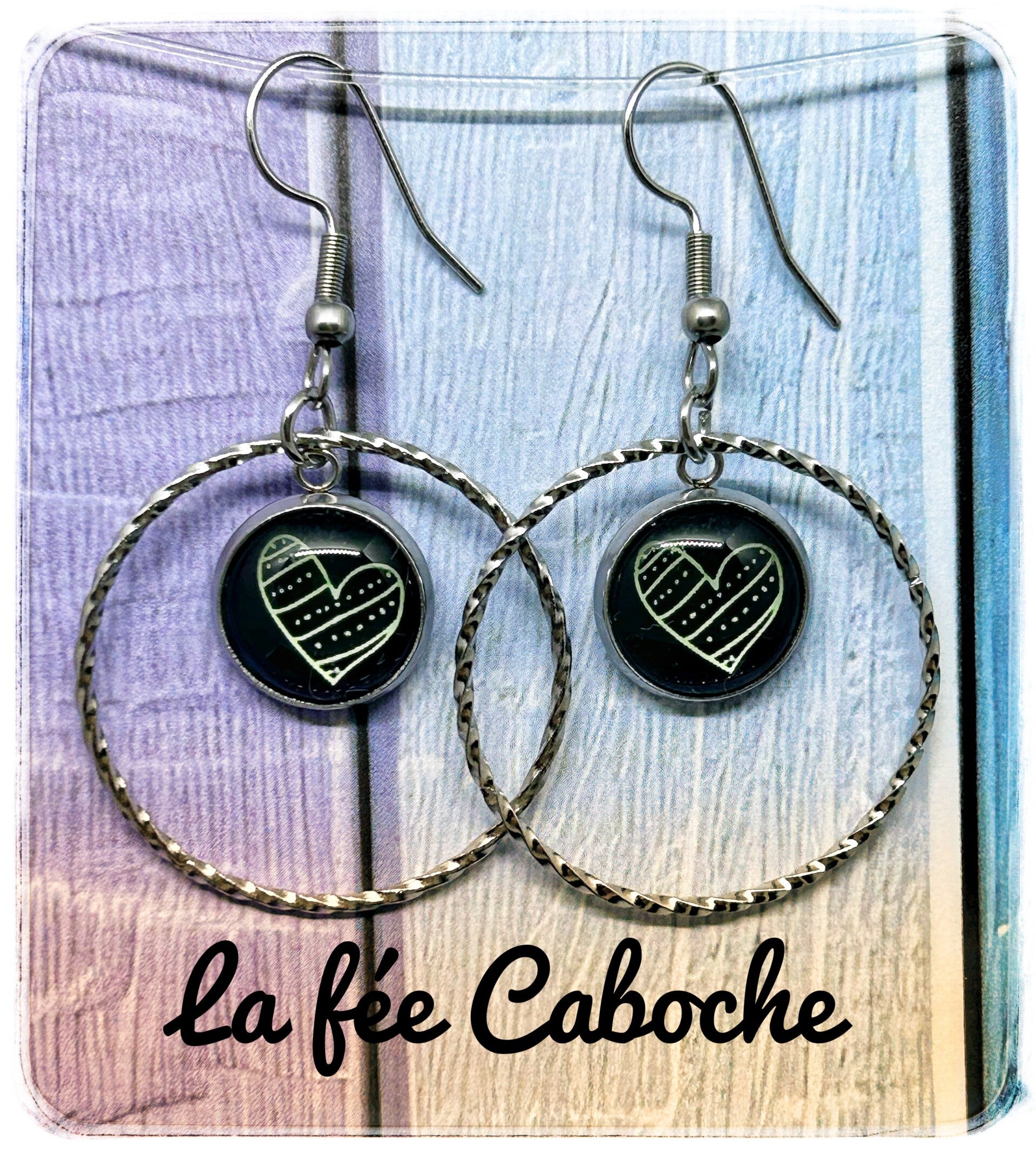 Créoles cabochon papillon coeur