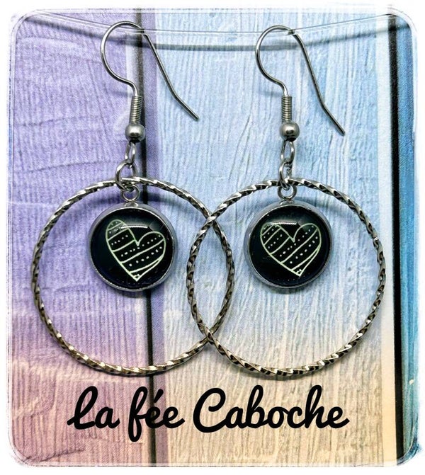 Créoles cabochon papillon coeur