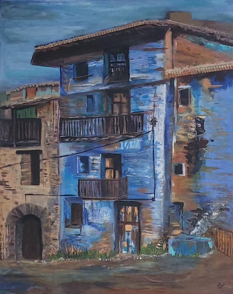 Huis in Blauw (Mixed Media)