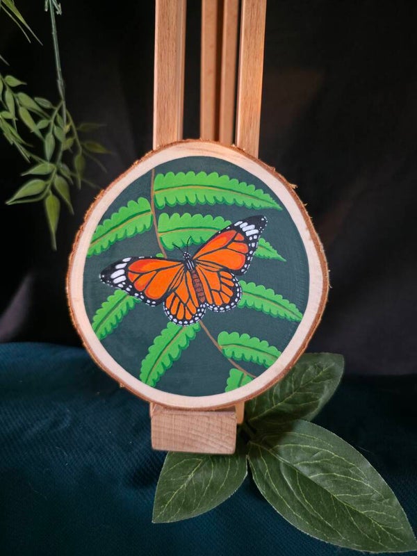 Schildering op Boomschijf Vlinder (Monarch)
