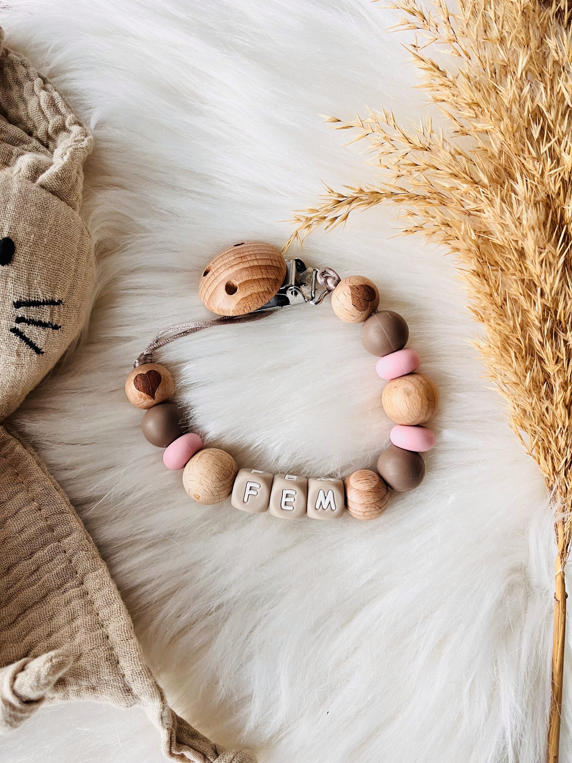 speenkoord roze bruin met hartje