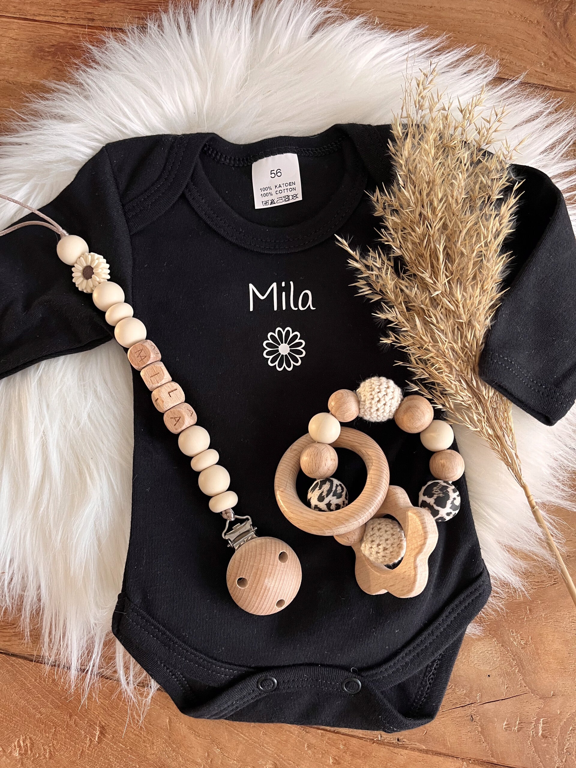 romper met naam zwart