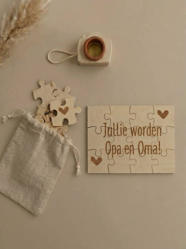 Houten Zwangerschapsaankondiging Puzzel Opa en Oma