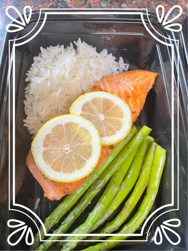 Zesty Lemon Salmon Meal with Veggies & white Rice