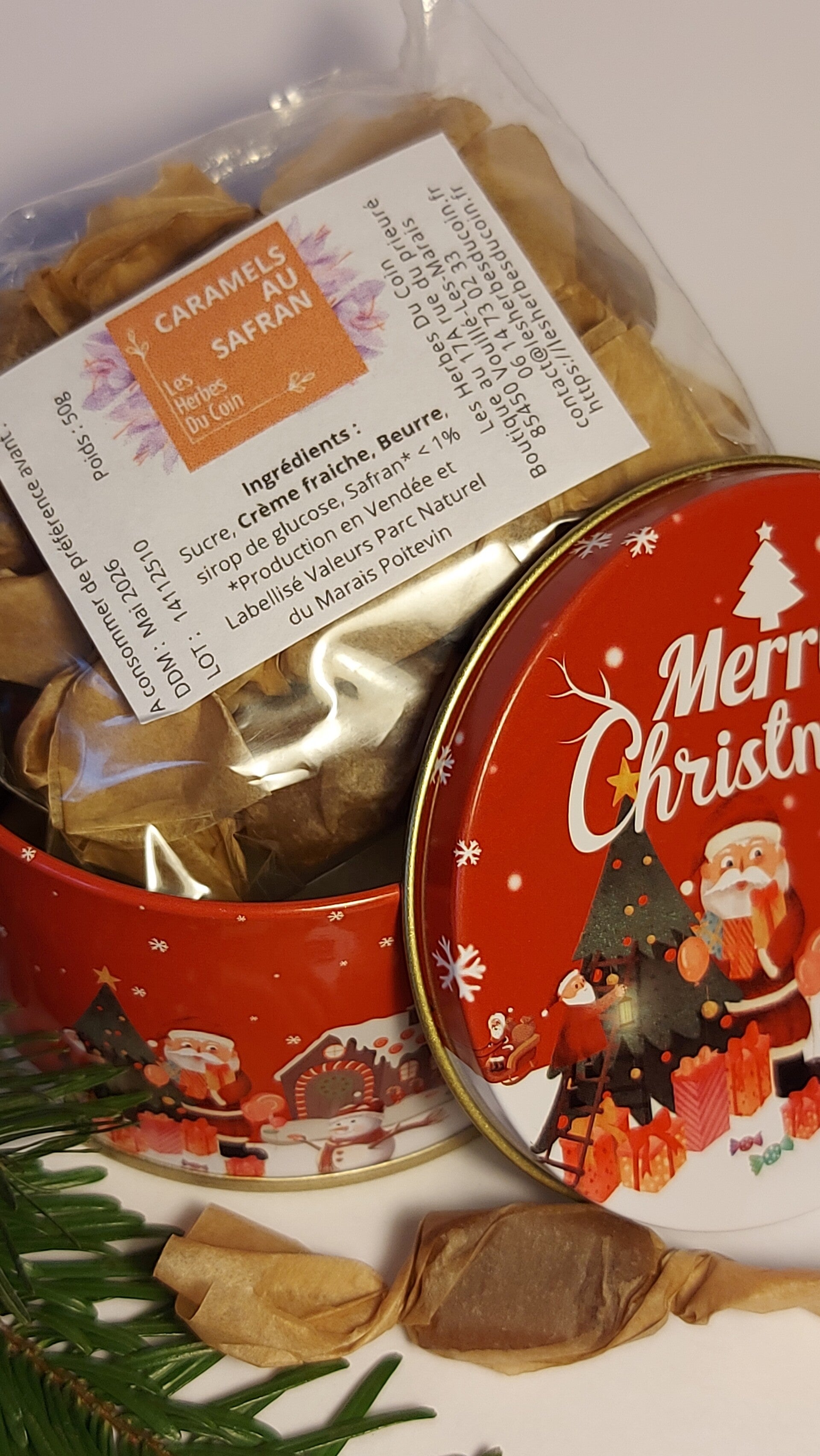 Caramels tendre au safran en boite de Noël