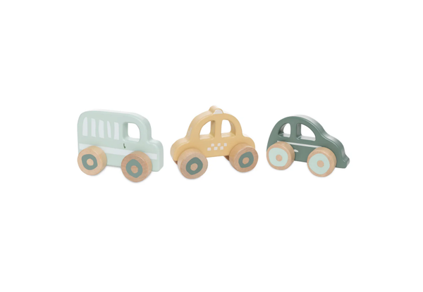 Houten auto op wielen 3stuks
