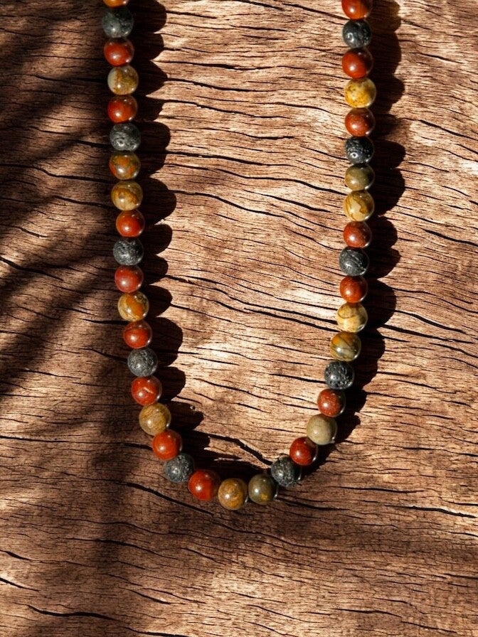 Halskette - Picture & Picasso Stone Jaspis mit Lavasteinperlen