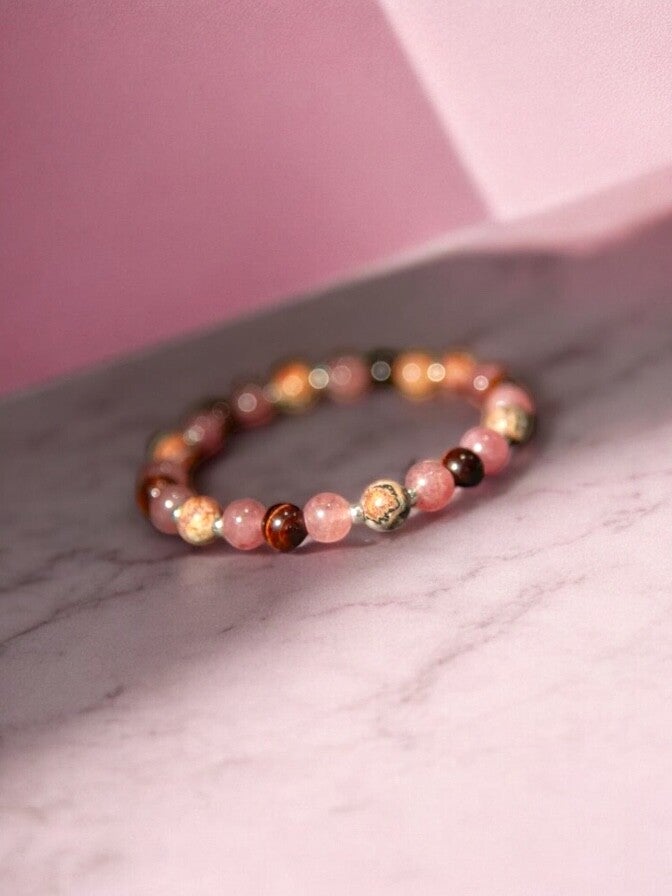 Armband - Leoparden Jaspis & rotes Tigerauge mit Sonnenstein