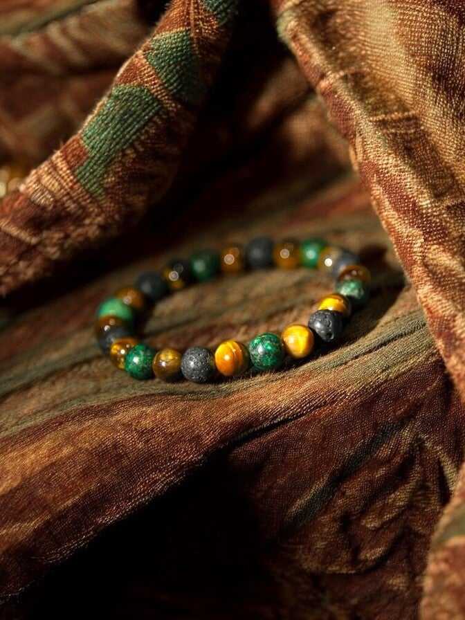 Armband - Afrikanischer Türkis mit gelbem Tigerauge & Lavastein