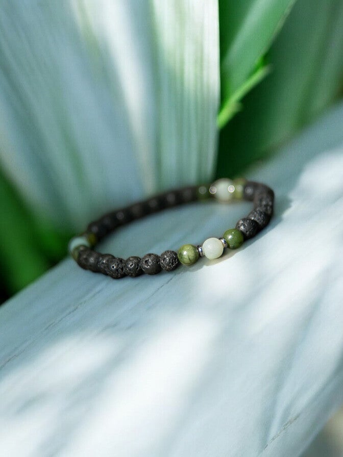 Armband - Lavastein mit Grüner südlicher Jade & Amazonit