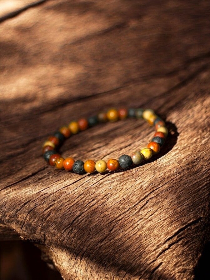 Armband - Picture & Picasso Stone Jaspis mit Lavasteinperlen