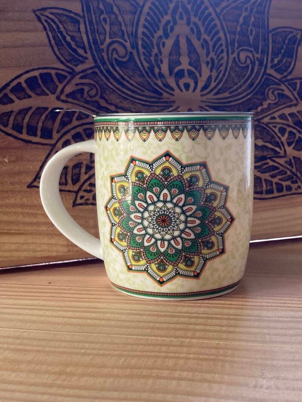 Teetasse mit Sieb Mandala Grün