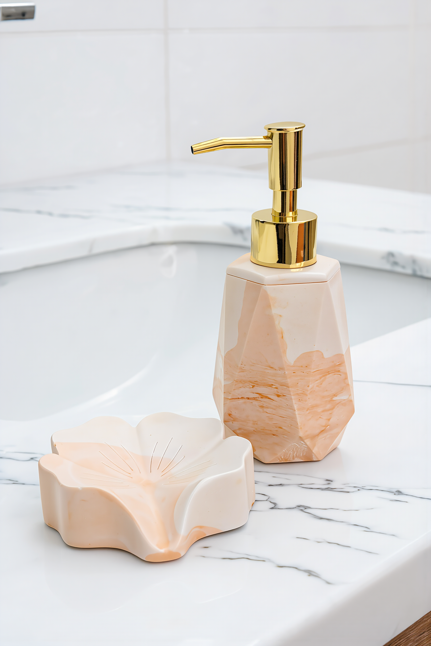 Ensemble salle de bain bouteille + porte savon fleur