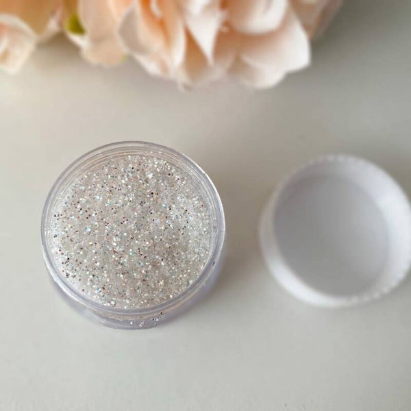 Glitters 012 Hexagon wit (gemixt met zacht kleur pigment) 0,4mm