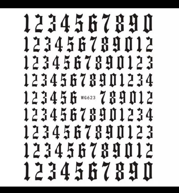 Nailart stickers oud engels nummers groot zwart