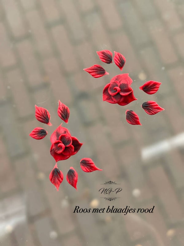 3d acryl handgemaakt roos met blaadjes rood - per stuk