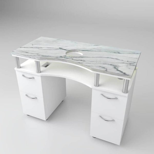 Marmer manicure  tafel wit zonder afzuiger