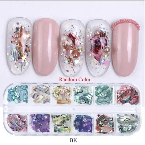 Nailart schelp vlokken box 12 kleuren