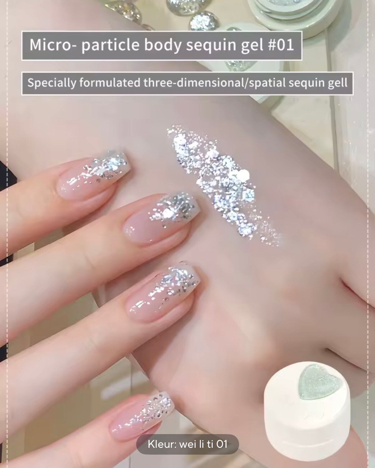 Nailart glitter gel zilver