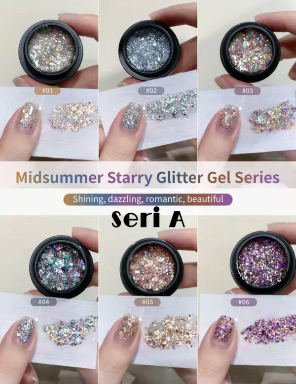 Nailart glitter gel set 6 kleuren keuze uit 2 series