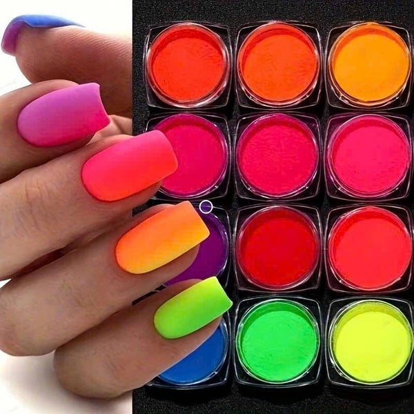 Nailart acryl poeder neon kleuren set 12
