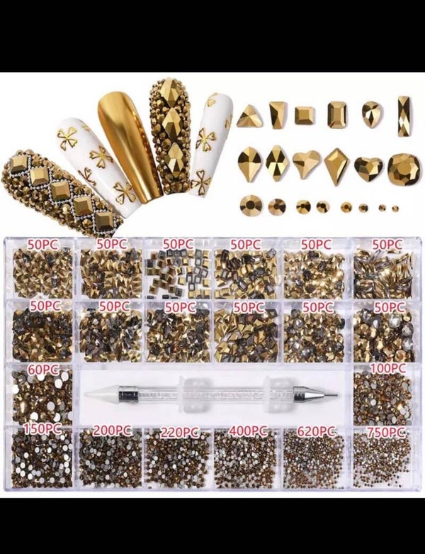 Rhinestones kit gold studs