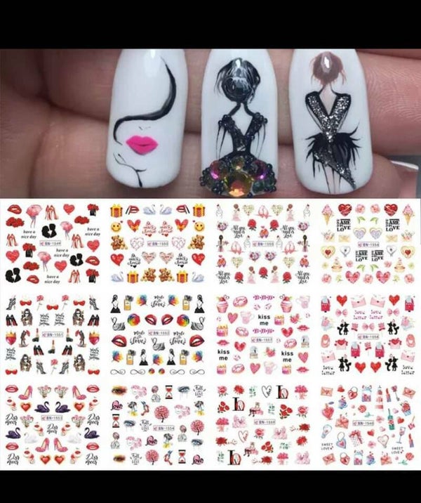 Water decal stickers grote vel 12 setjes Romance 002