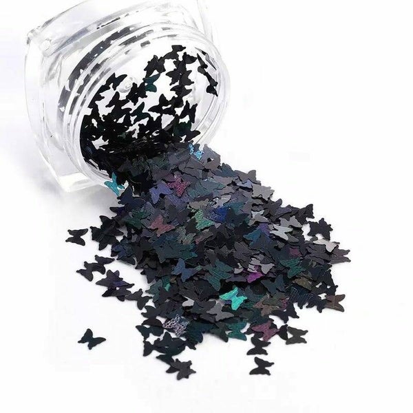 Nailart vlinders zwart met chamelon glans