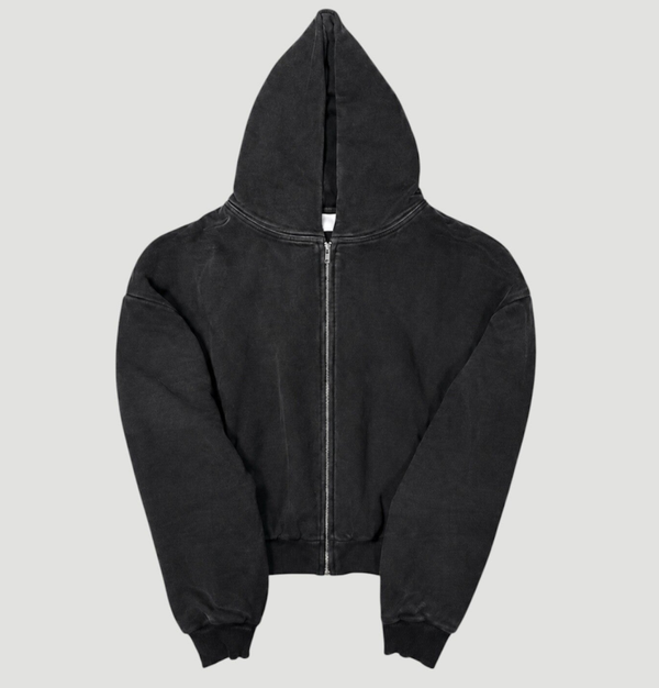 Zipper Hoodie Washed Black