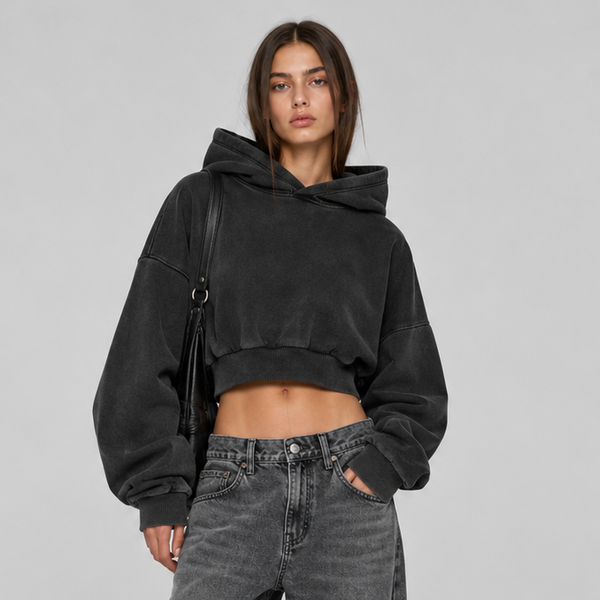 Cropped Hoodie Washed Black
