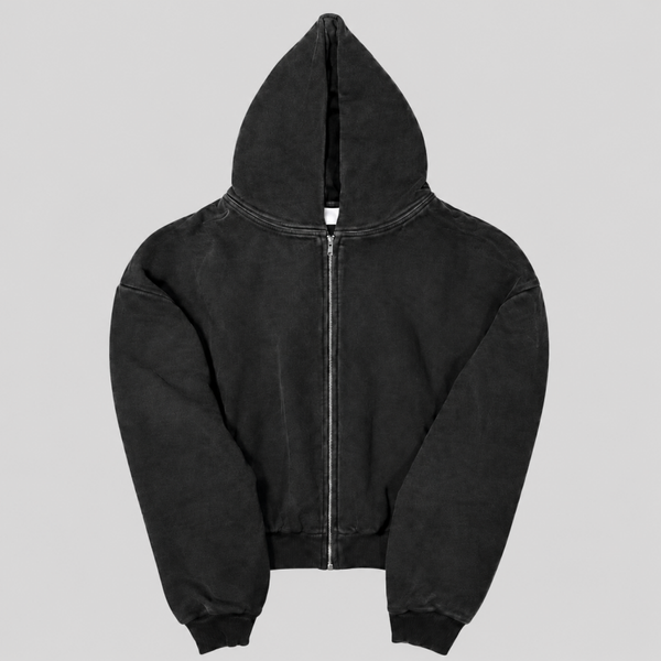 Zip Up Hoodie Washed Black