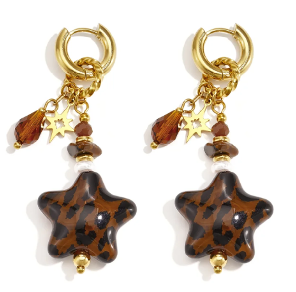 Leopard Star Charm Earrings