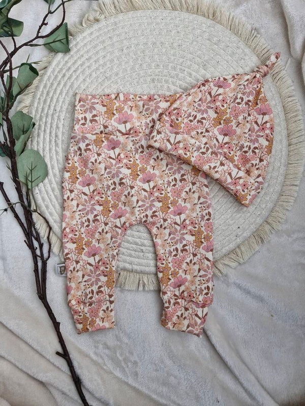 Babyset rib tricot floral pink