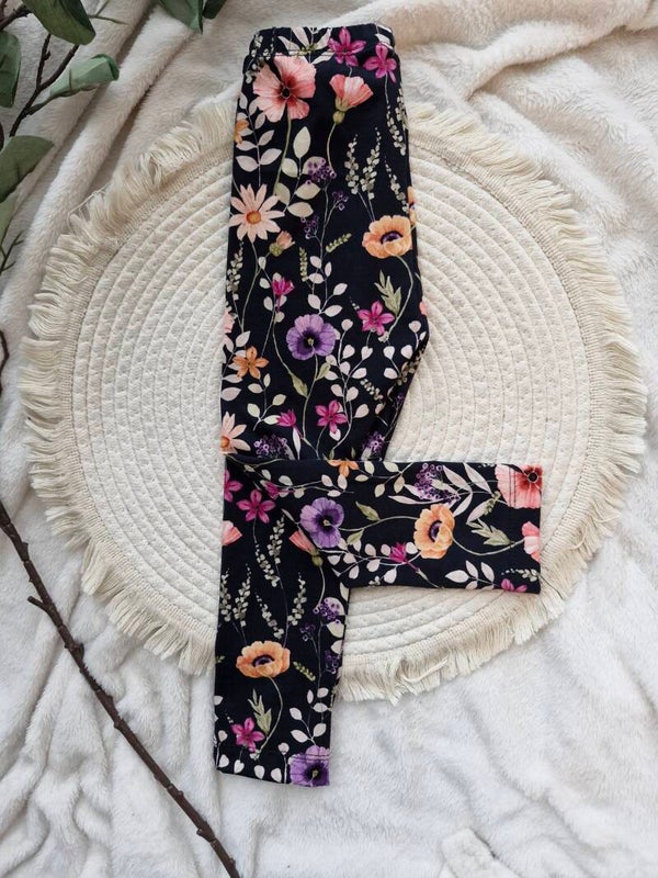 Legging 92 zwart bloemenprintje