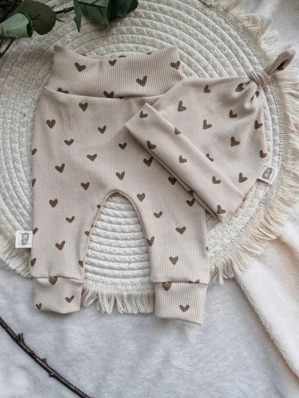 Babysetje rib beige hartjes