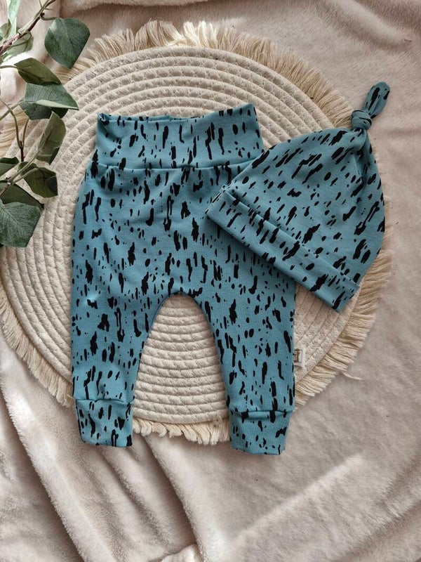 Broekje turquoise zwarte spots