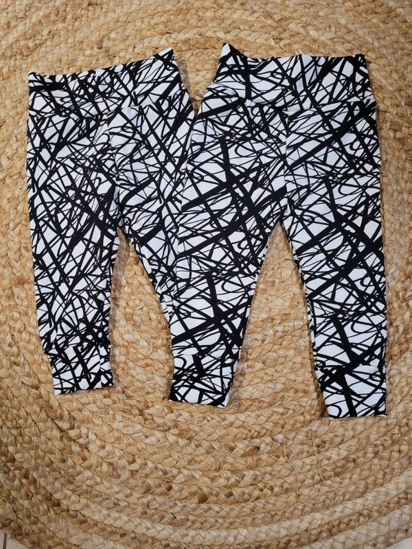 Yogawaist legging kriskras zwart/wit