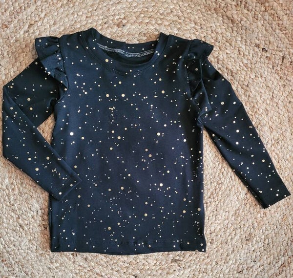 Longsleeve ruffles golden dots