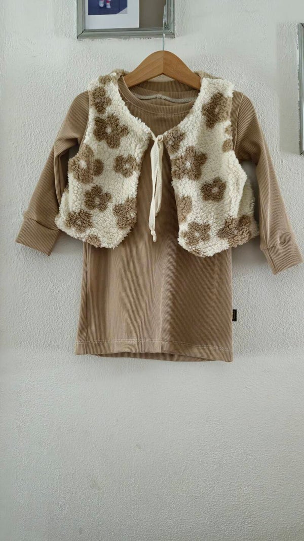 Teddy gilet flowers beige bloemen