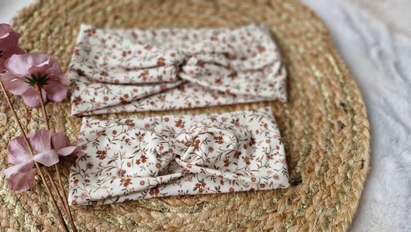 Mamma/dochter  haarband romantische bloemenprint beige