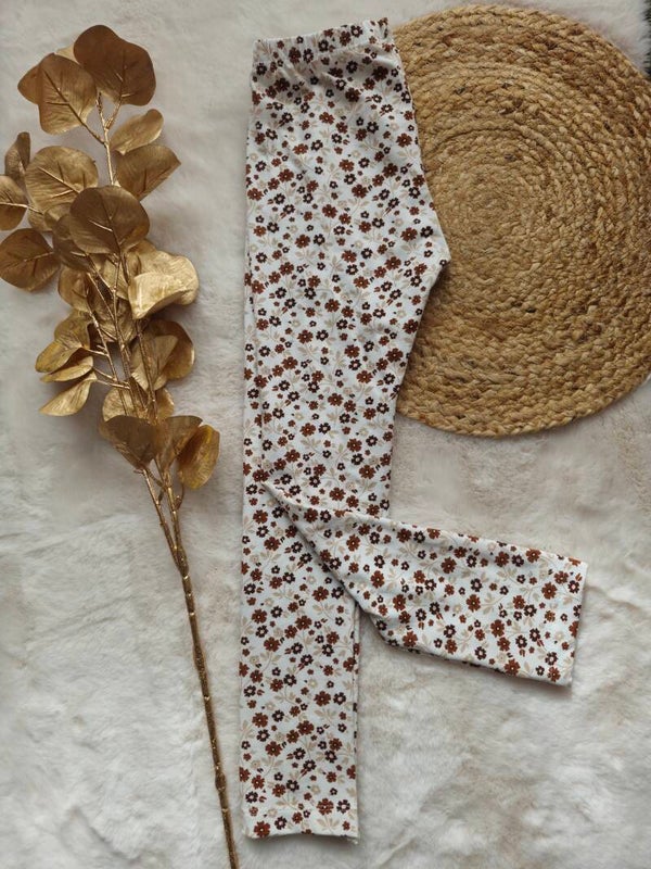 Legging 116 creme bruine bloemetjes