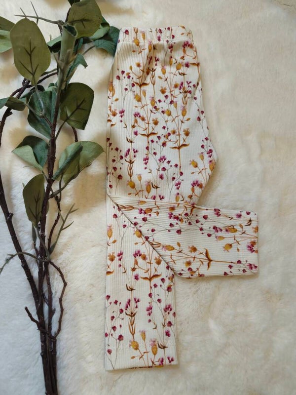 Rib legging floral framboos