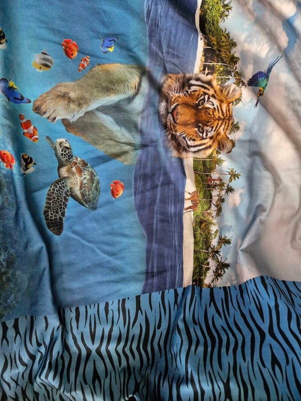 Paneel tijger blauw 3 luik