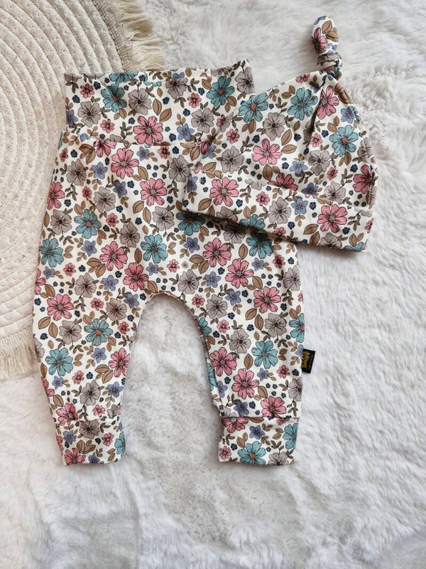 Babyset 56 vintage bloemenprint oud roze