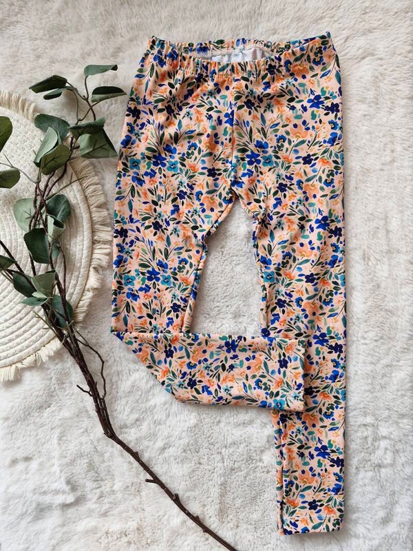 Legging 116 pink with blue flowers